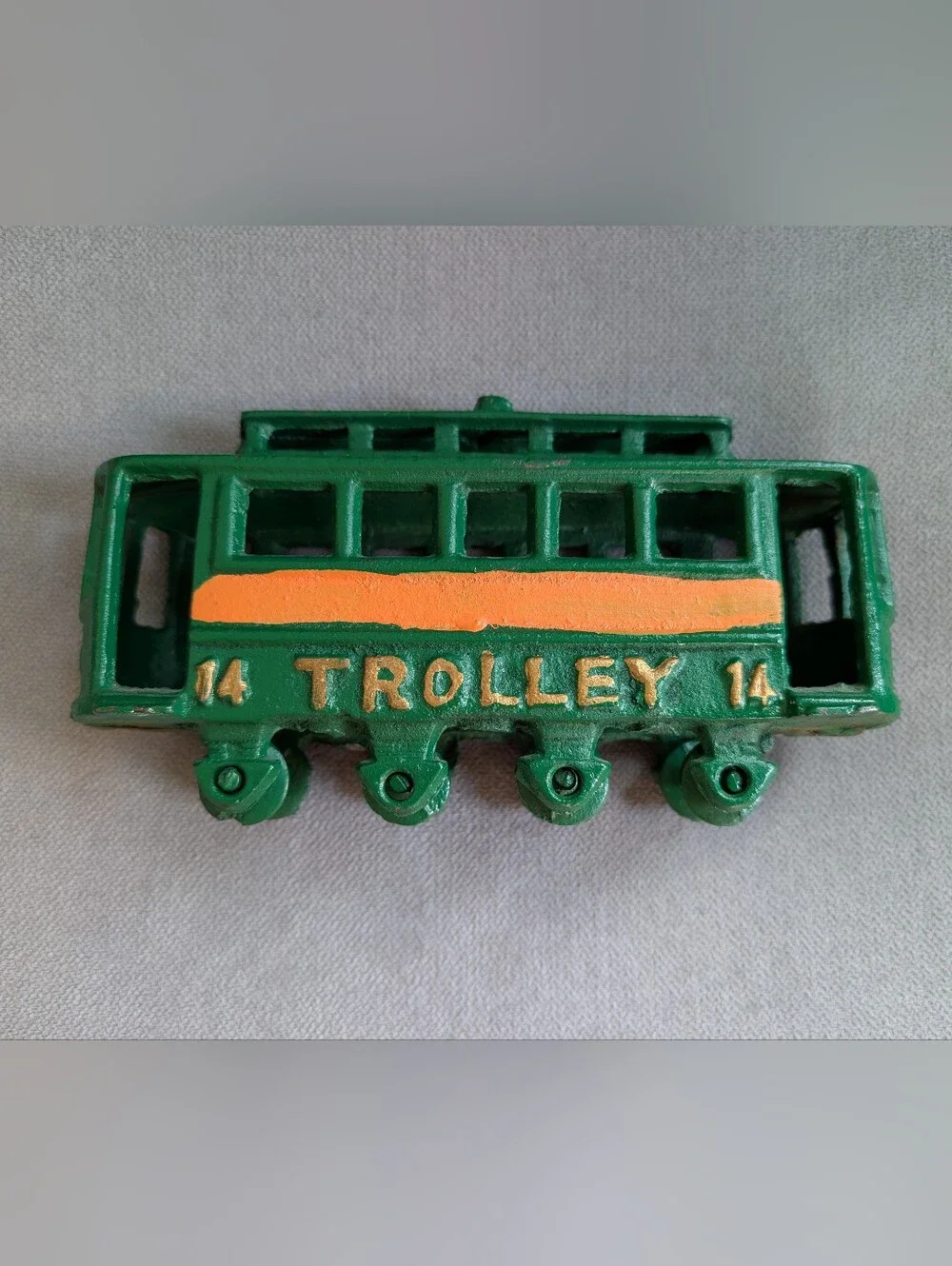 Vintage Green Cast Iron Trolley 14